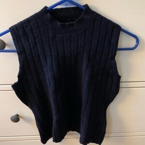 Banana Republic 100% Merino Wool Ribbed Mock-Neck Tank - Navy Blue